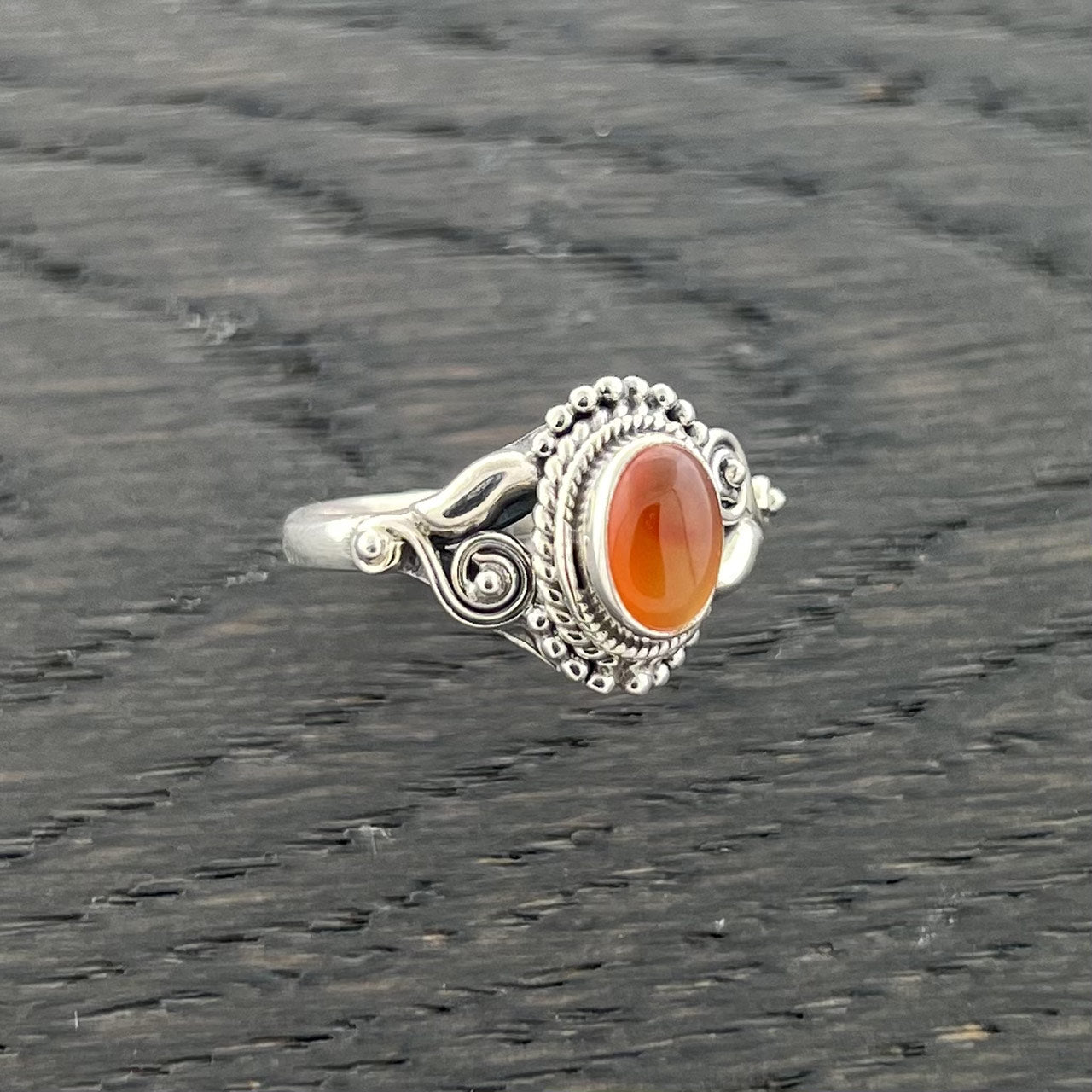 CARNELIAN STERLING SILVER DAHLIA RING