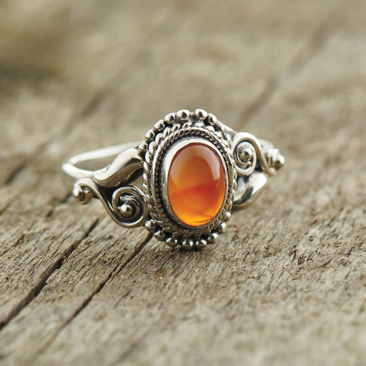 CARNELIAN STERLING SILVER DAHLIA RING