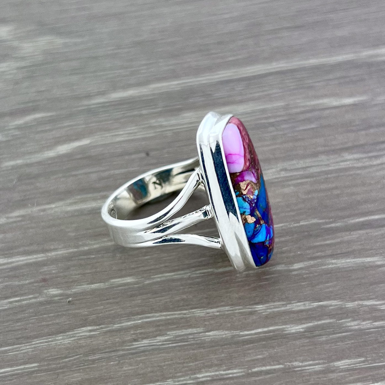 KINGMAN PINK DAHLIA TQ. STERLING SILVER RING