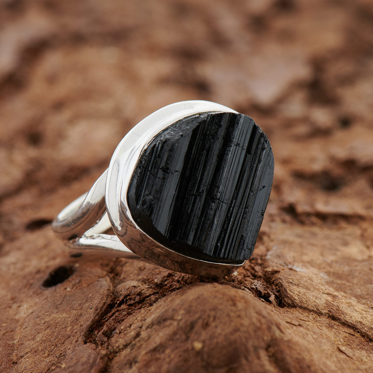 BLACK TOURMALINE STERLING SILVER RING