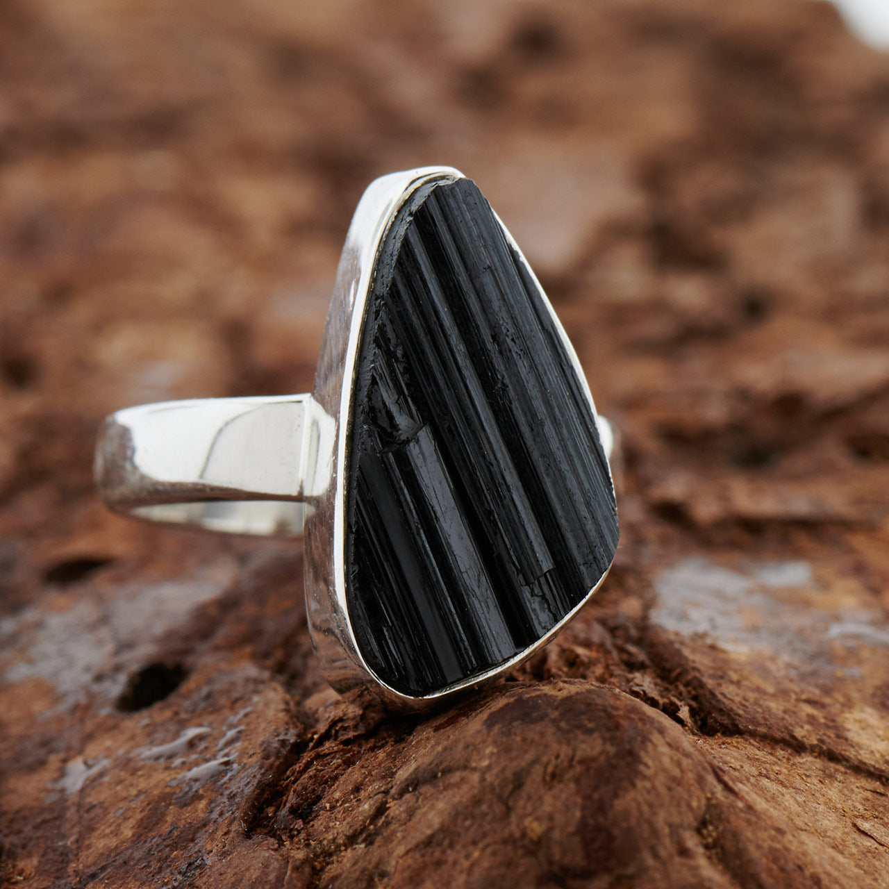 BLACK TOURMALINE STERLING SILVER RING