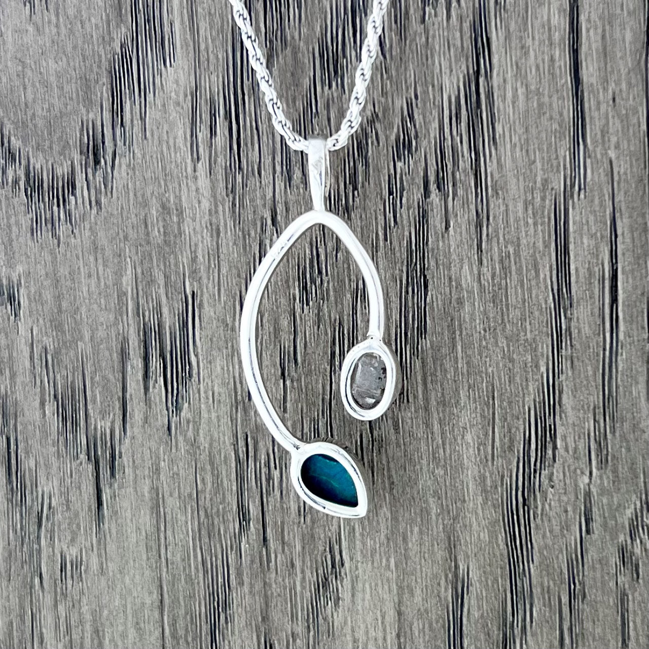 CHRYSOCOLLA WITH HERKIMER DIAMOND STERLING SILVER PENDANT