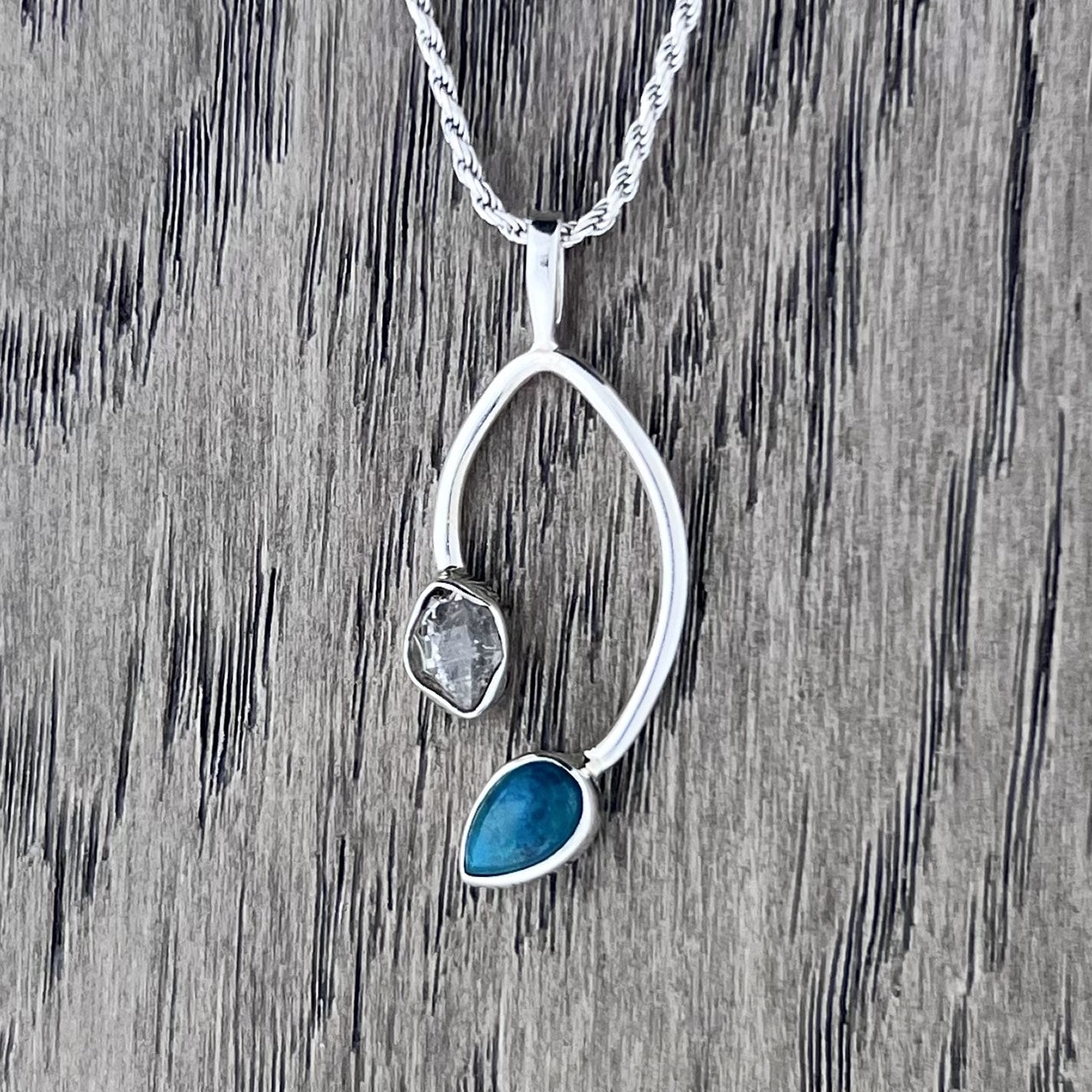 CHRYSOCOLLA WITH HERKIMER DIAMOND STERLING SILVER PENDANT