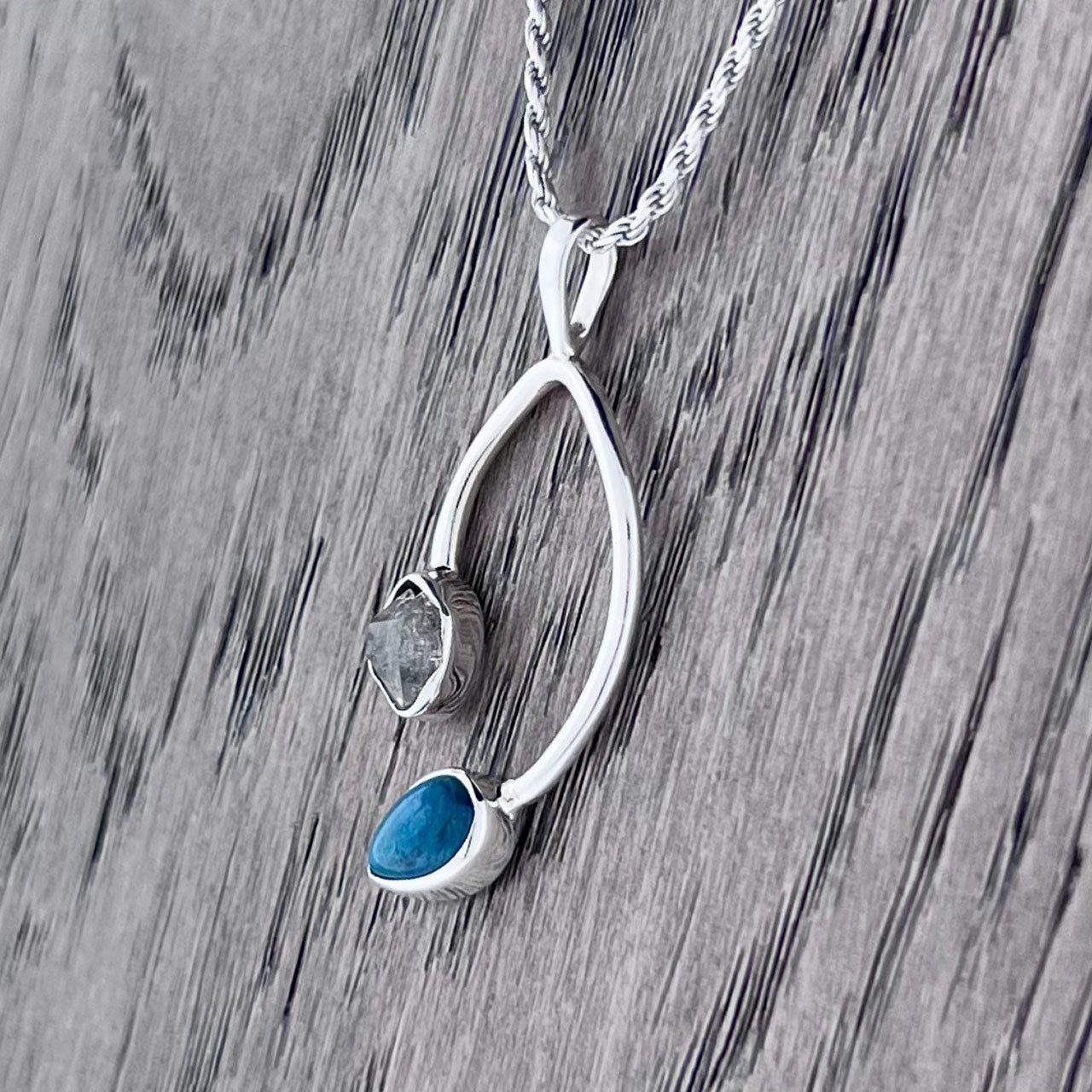 CHRYSOCOLLA WITH HERKIMER DIAMOND STERLING SILVER PENDANT