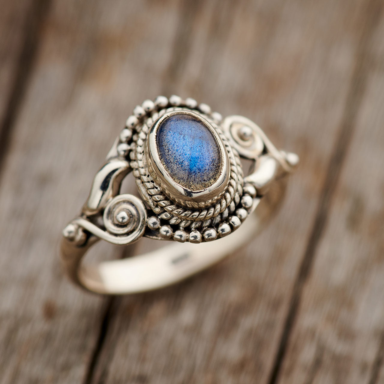 LABRADORITE STERLING SILVER DAHLIA RING