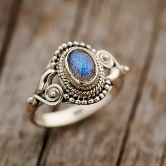 LABRADORITE STERLING SILVER DAHLIA RING