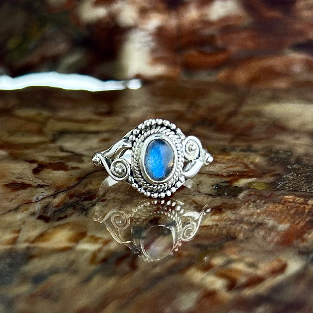 LABRADORITE STERLING SILVER DAHLIA RING