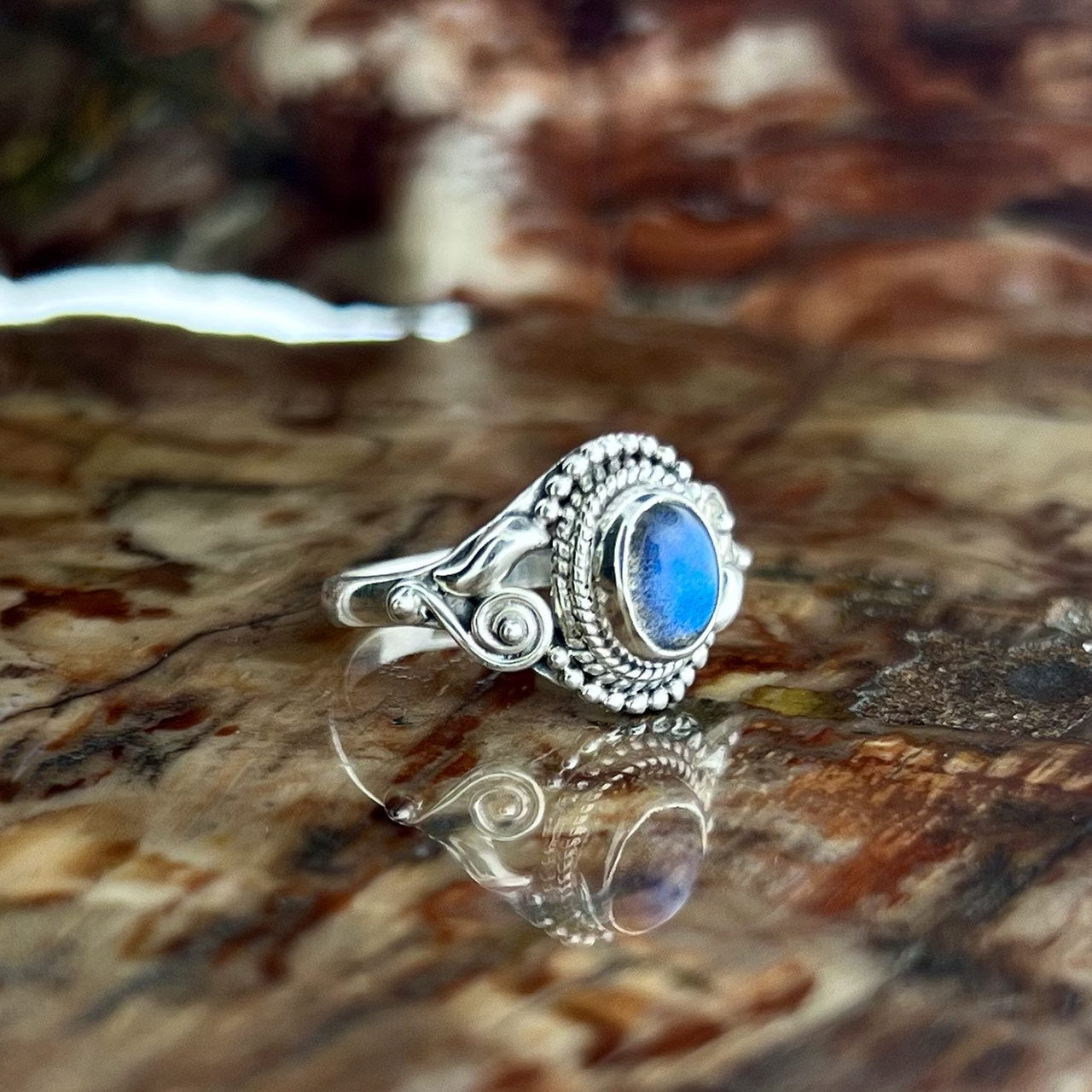 LABRADORITE STERLING SILVER DAHLIA RING