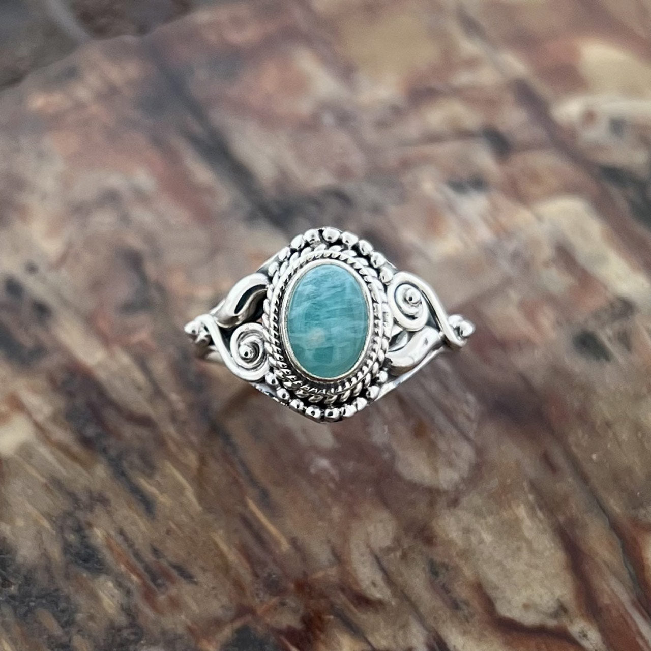 AMAZONITE DAHLIA STERLING SILVER RING