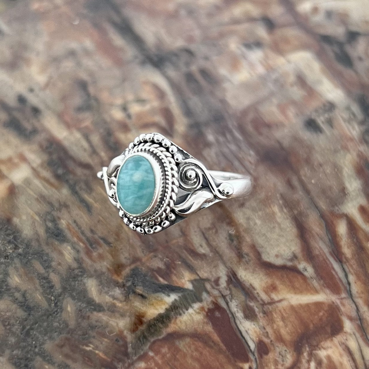 AMAZONITE DAHLIA STERLING SILVER RING