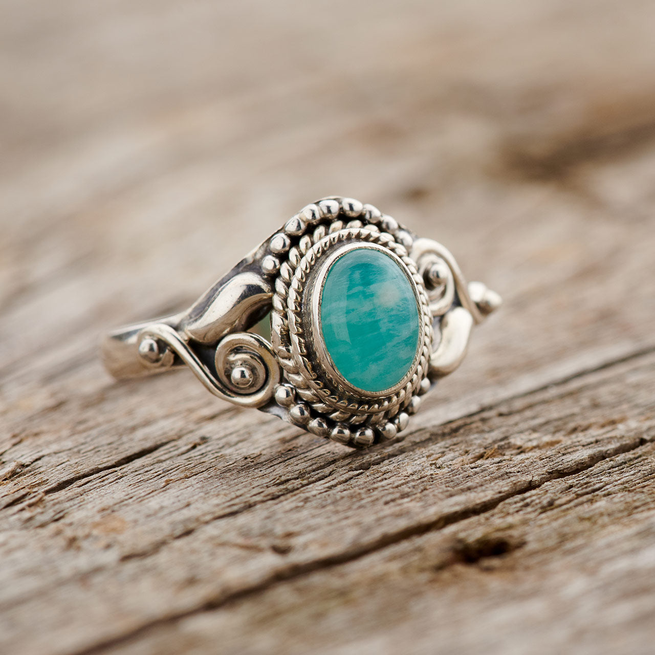 AMAZONITE DAHLIA STERLING SILVER RING