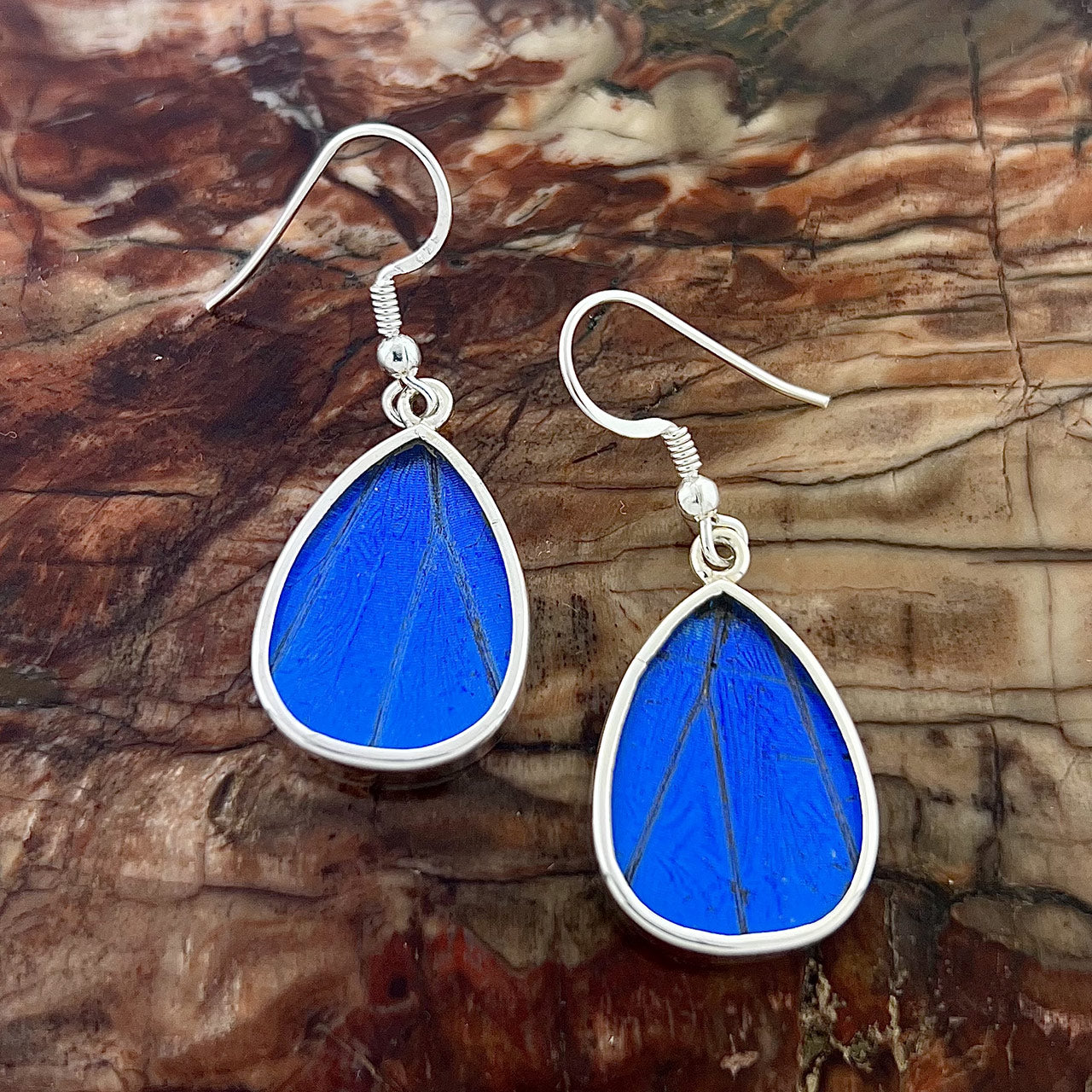 BL. MORPHO TEARDROP FINE SILVER EARRINGS