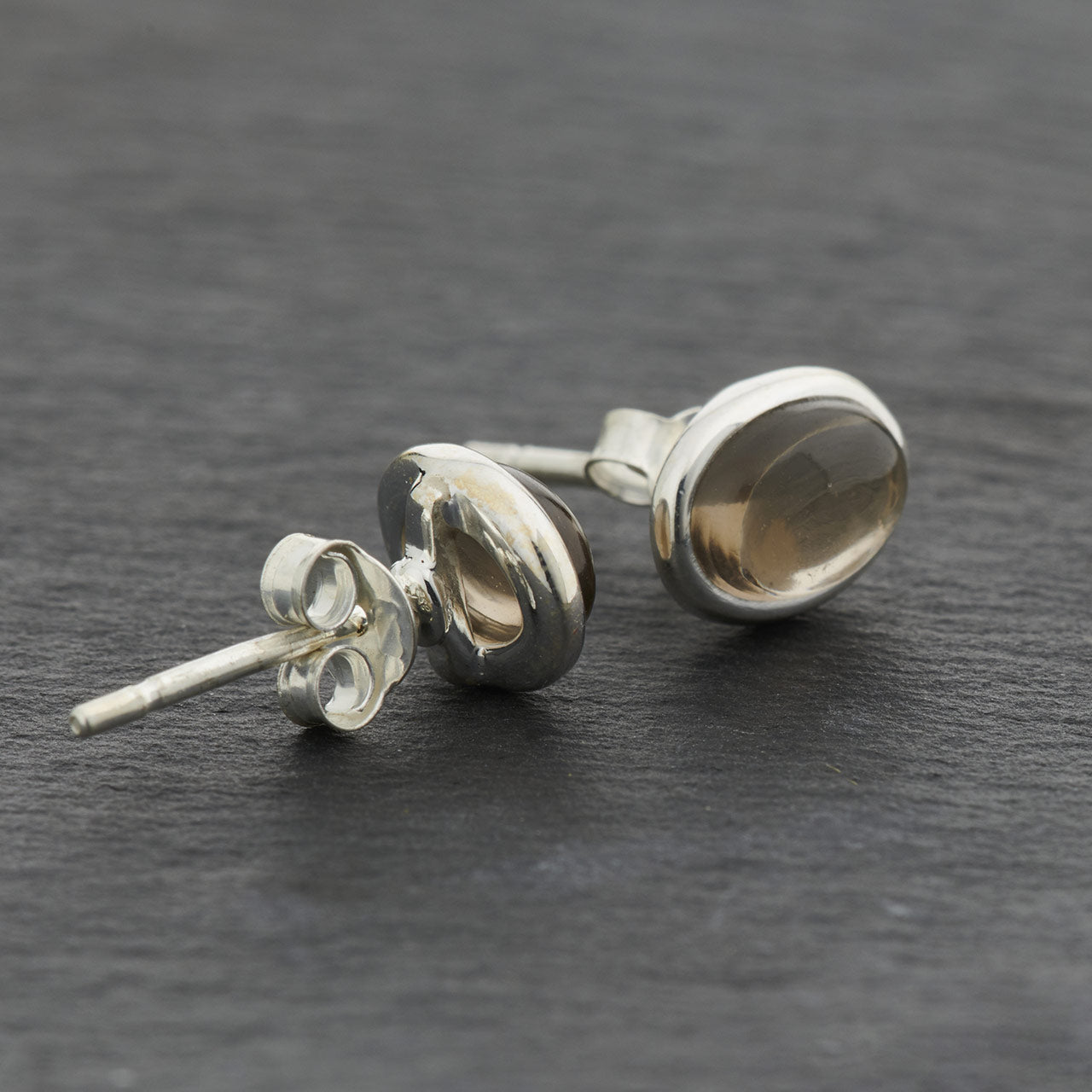 SMOKEY QUARTZ STERLING SILVER STUD