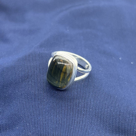 BLUE TIGER EYE STERLING SILVER RING