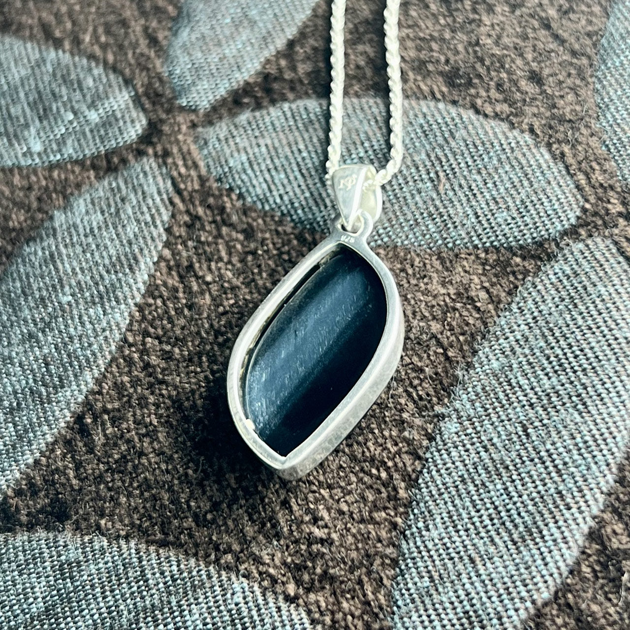 BLUE TIGER EYE STERLING SILVER PENDANT