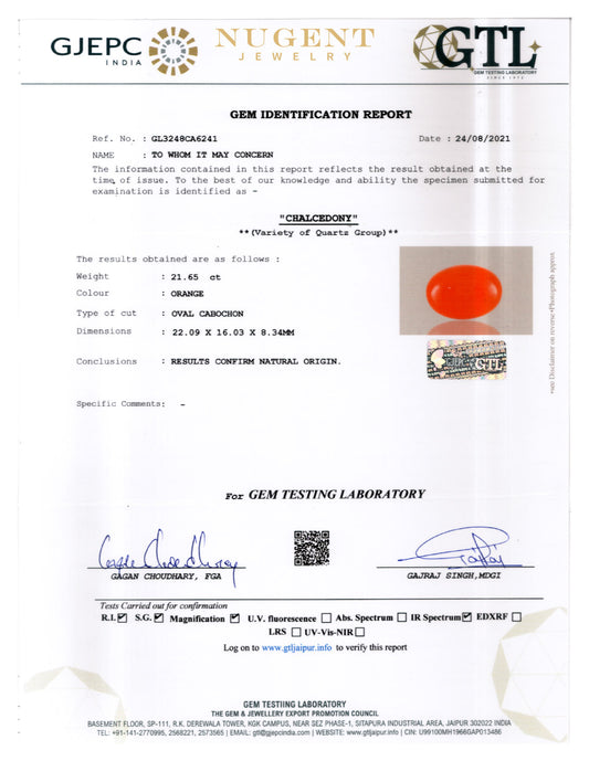 CARNELIAN STONE CERTIFICATION