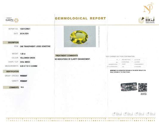 PERIDOT STONE CERTIFICATION