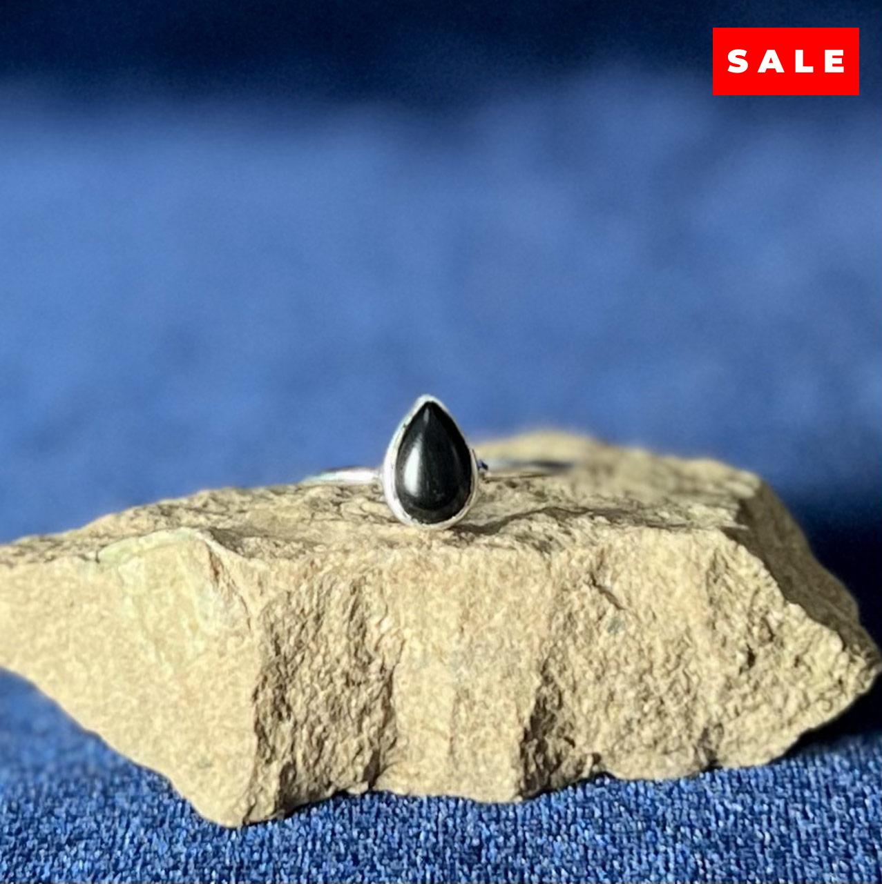 BLACK ONYX RING STERLING SILVER TEARDROP (30% OFF ONLINE ONLY)