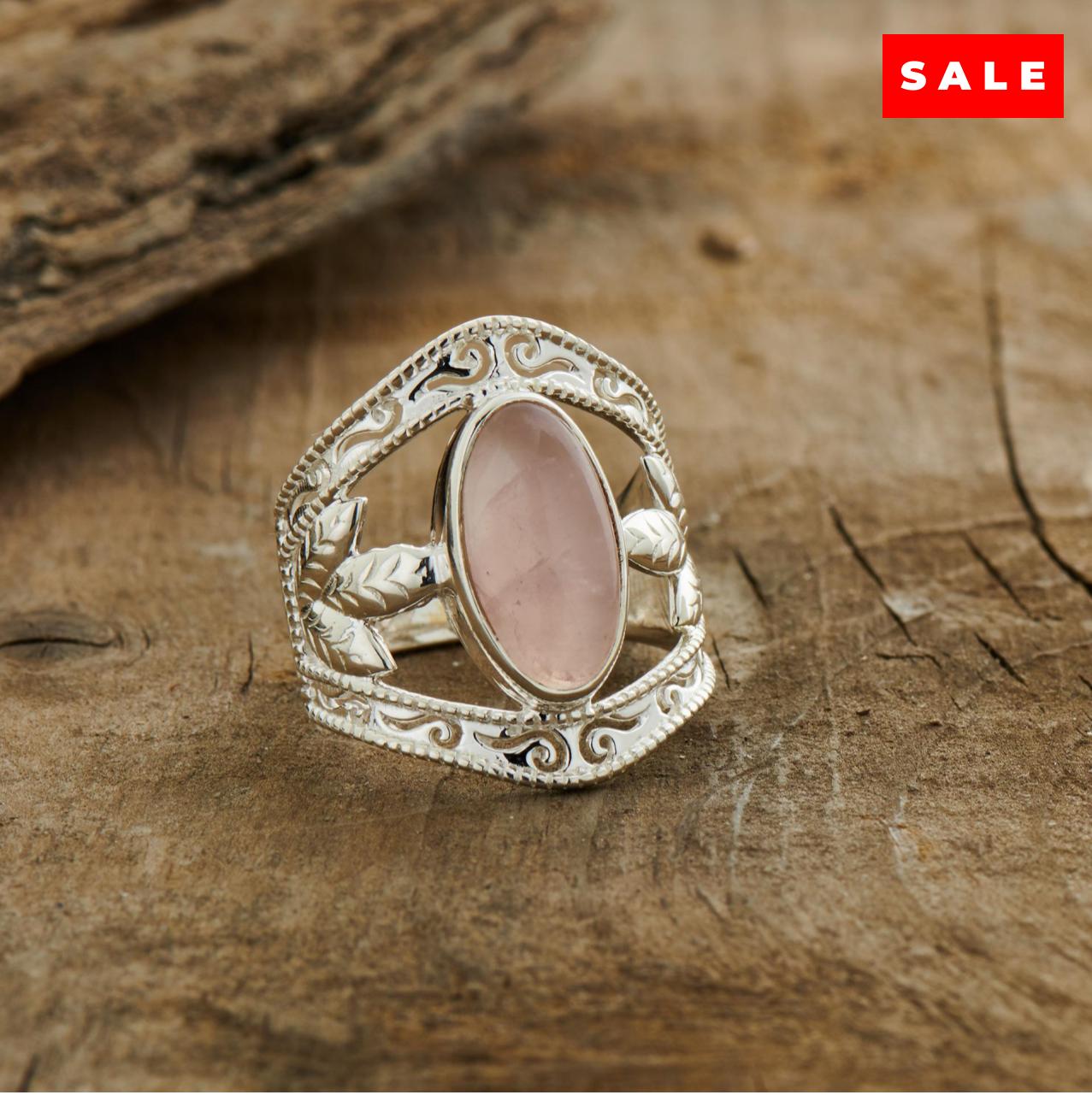 Rose Quartz Sterling Silver Leaf Ring (35% OFF ONLINE ONLY)