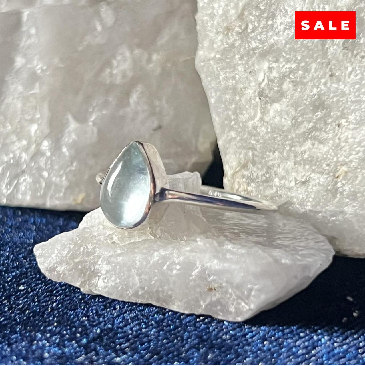 AQUAMARINE RING STERLING SILVER TEARDROP (30% OFF ONLINE ONLY)