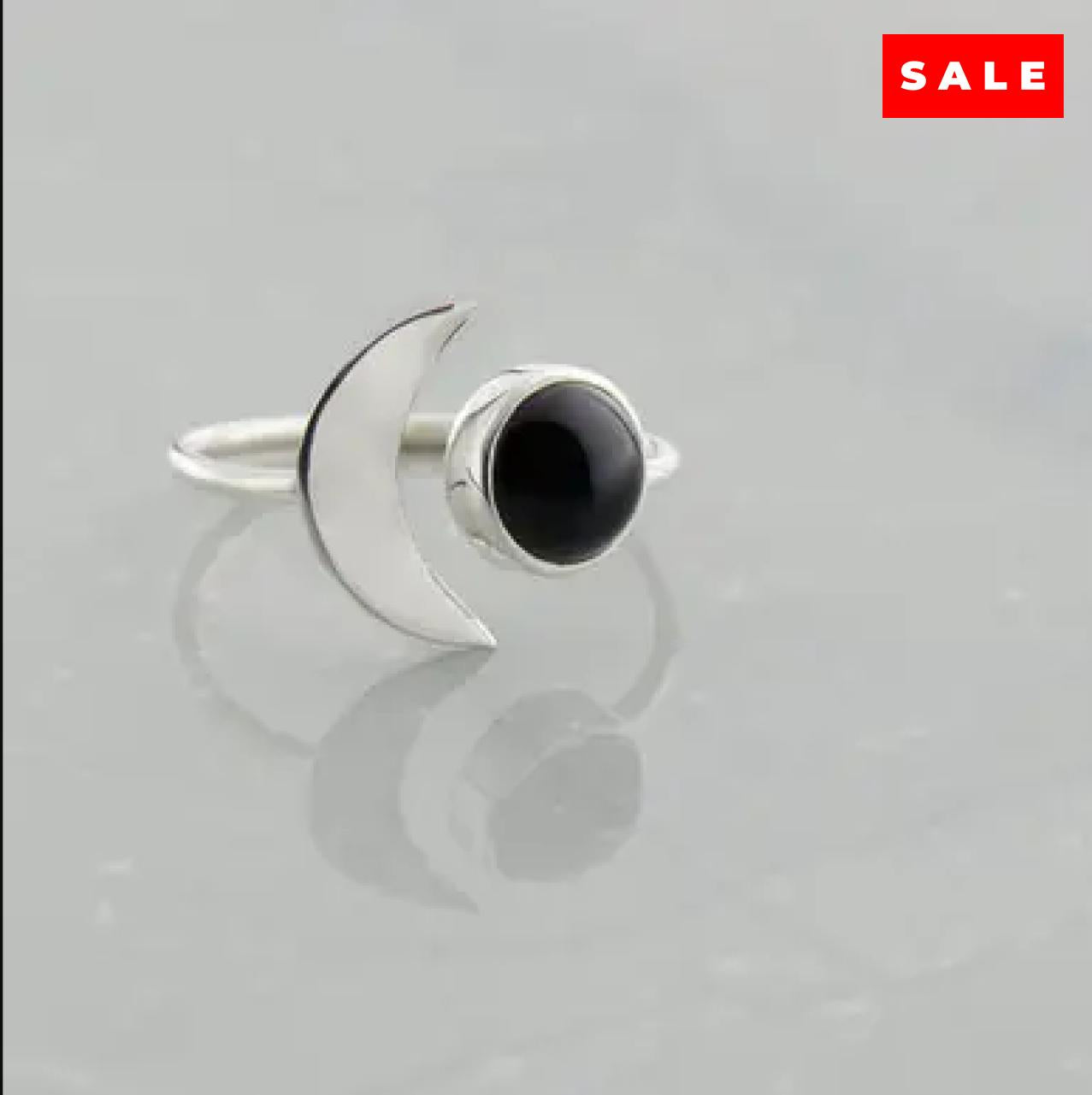 Black Onyx Crescent Moon Ring Sterling Silver (25% OFF ONLINE ONLY)