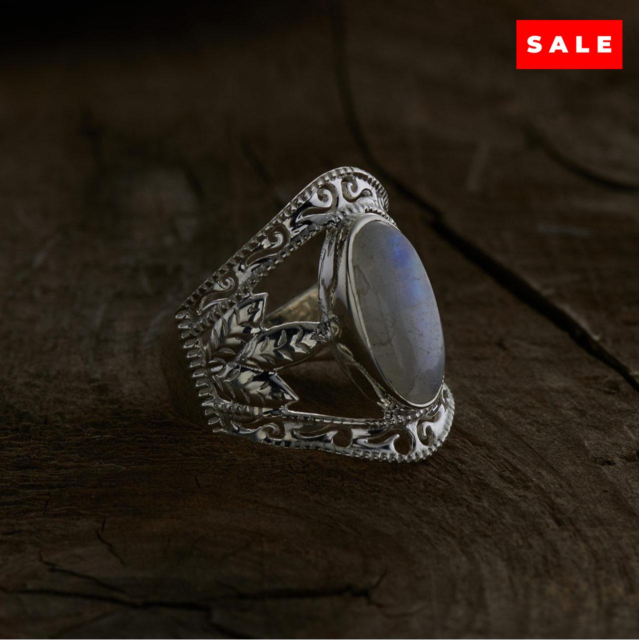 Moonstone Sterling Silver Leaf Ring (35% OFF ONLINE ONLY)