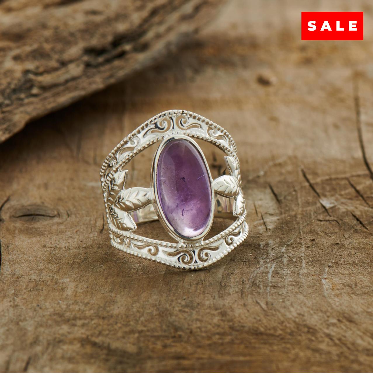 Amethyst Sterling Silver Leaf Ring (35% OFF ONLINE ONLY)