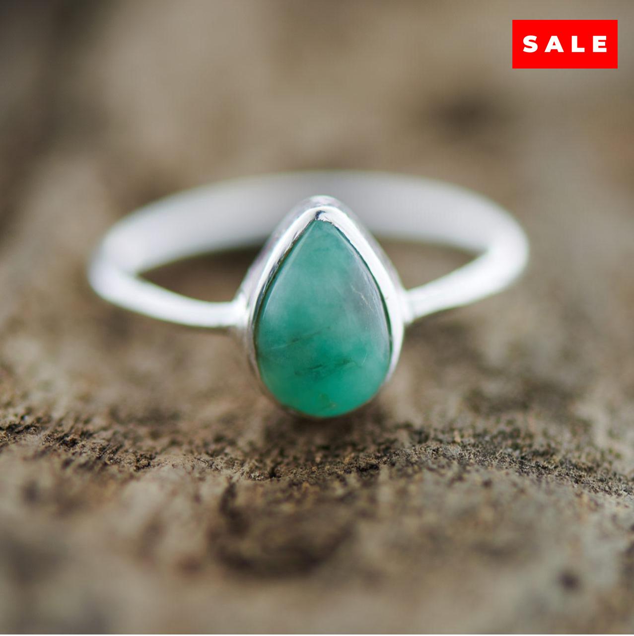 Emerald Teardrop Sterling Silver Ring (30% OFF Online Only)