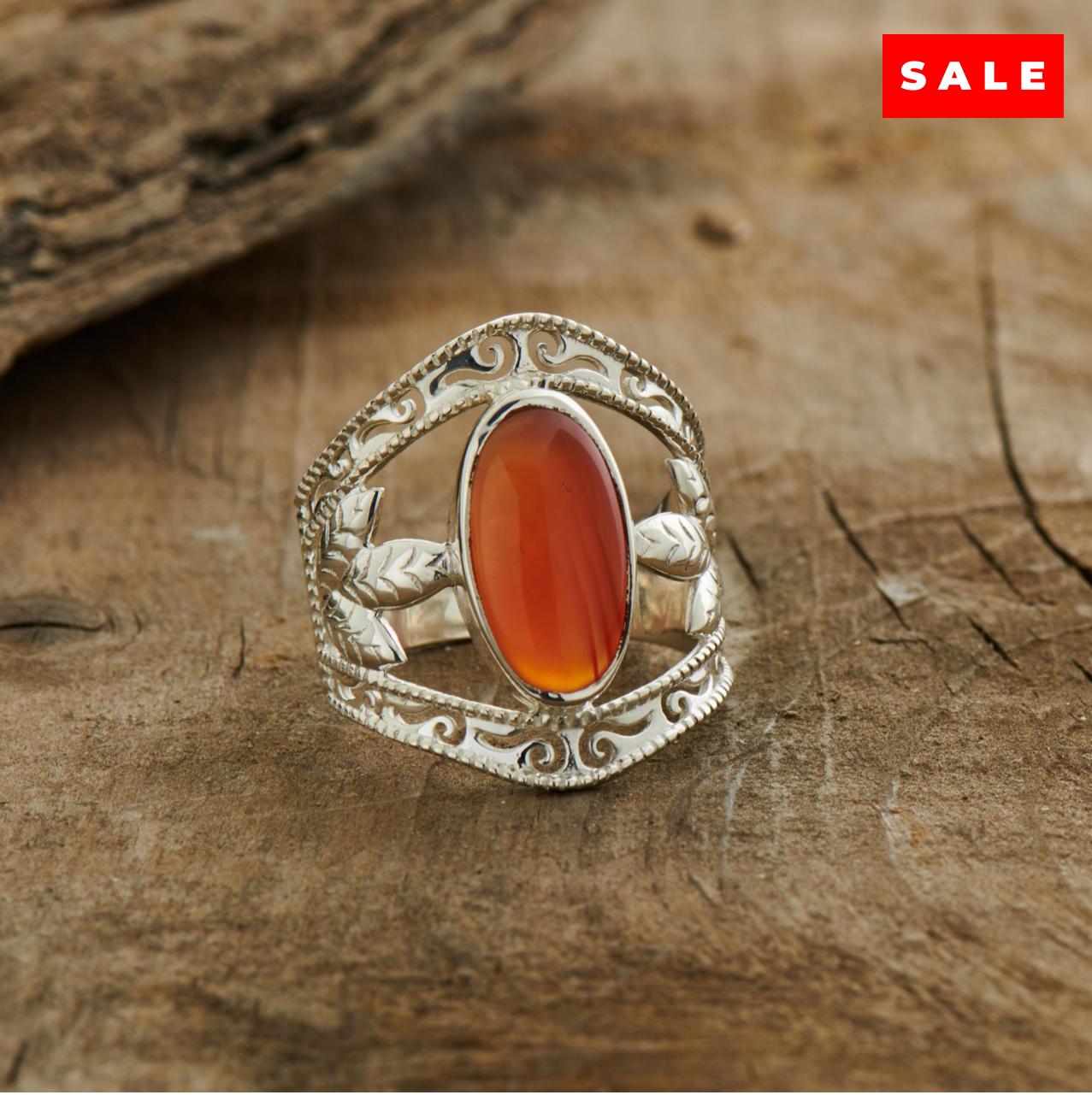 Carnelian Sterling Silver Leaf Ring (35% OFF ONLINE ONLY)