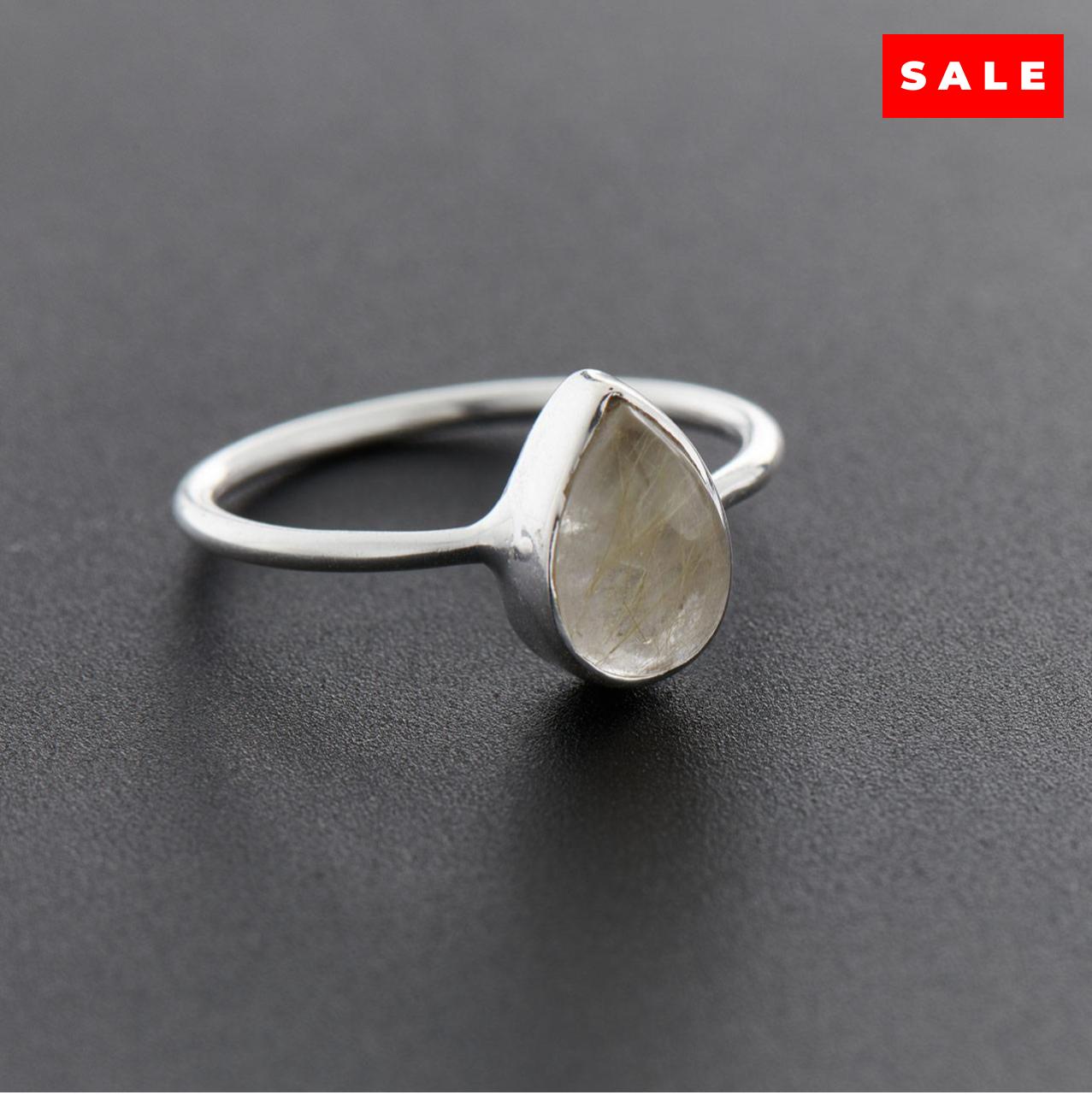 Golden Rutile Teardrop Sterling Silver Ring (30% OFF Online Only)