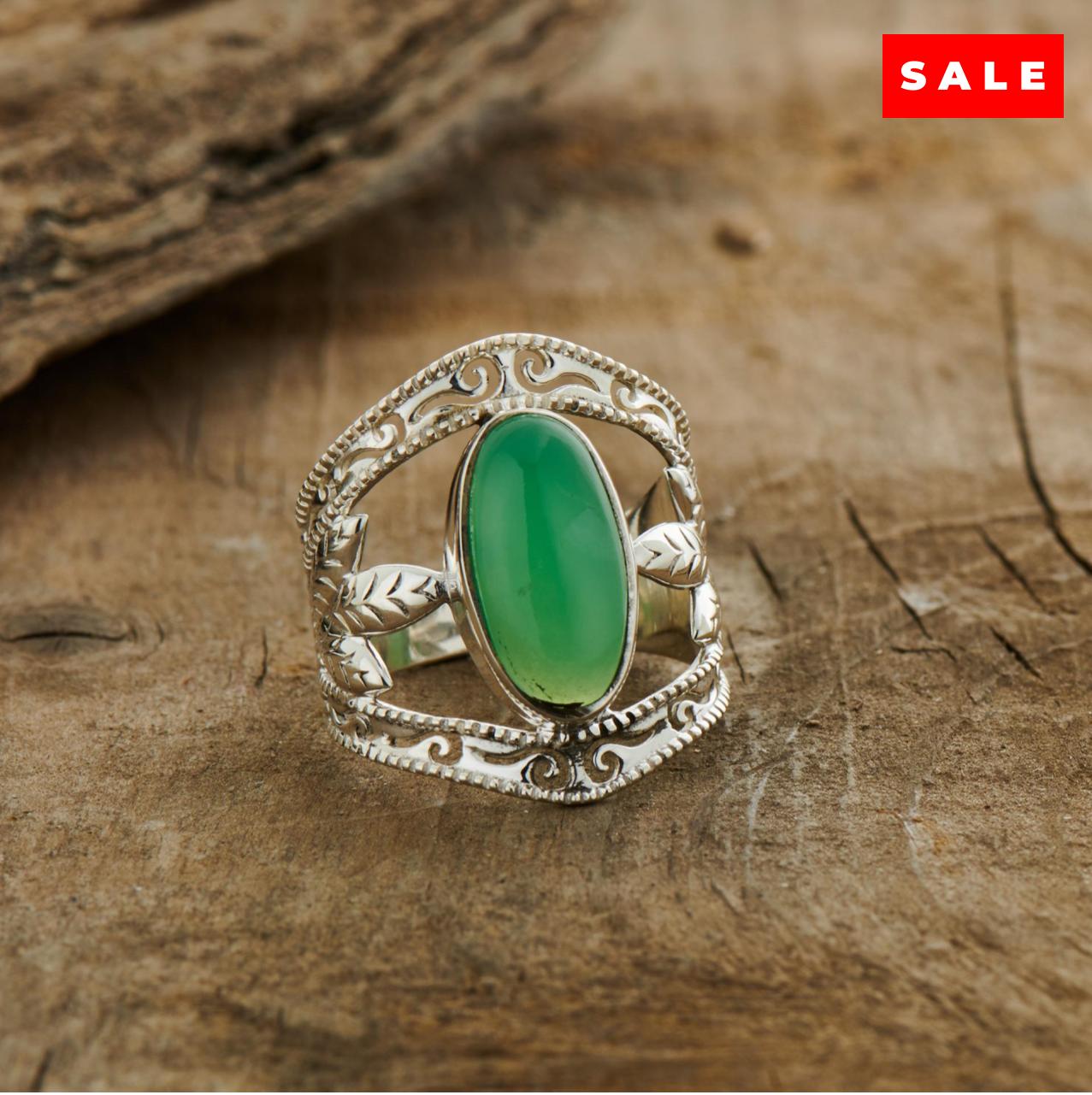 Chrysoprase Sterling Silver Leaf Ring (35% OFF ONLINE ONLY)