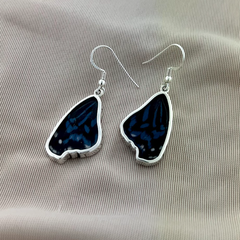 MEXICAN BLUE WING FINE SILVER EARRINGS