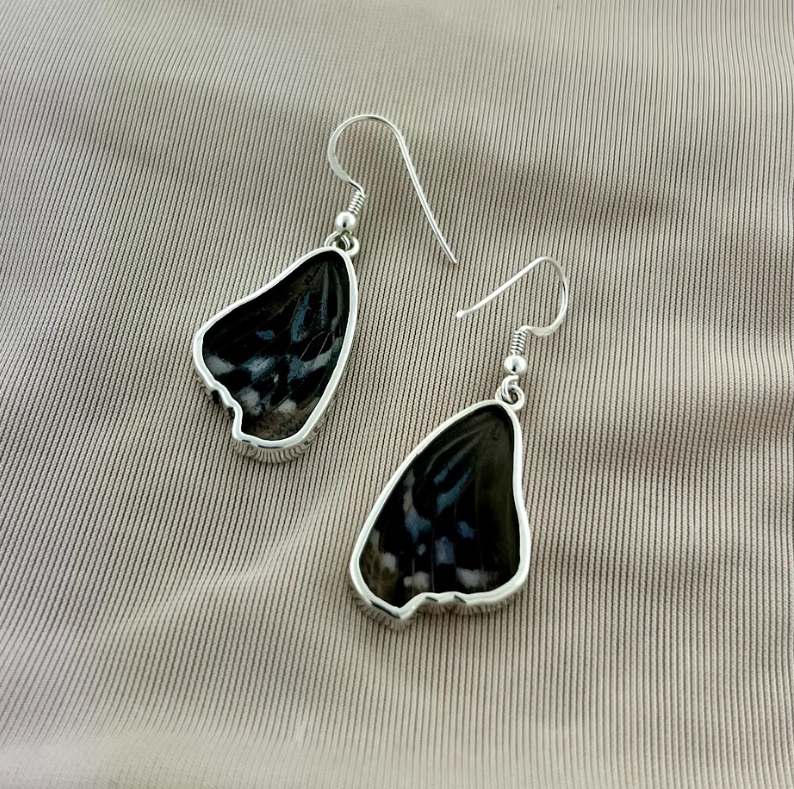 MEXICAN BLUE WING FINE SILVER EARRINGS