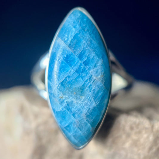 NEON BLUE APATITE STERLING SILVER RING
