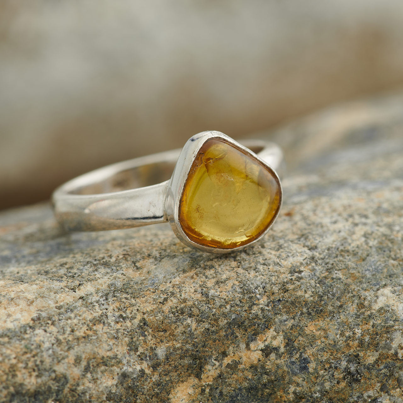 NATURAL AMBER RING STERLING SILVER