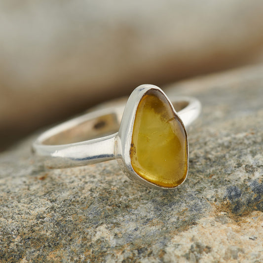 NATURAL AMBER RING STERLING SILVER