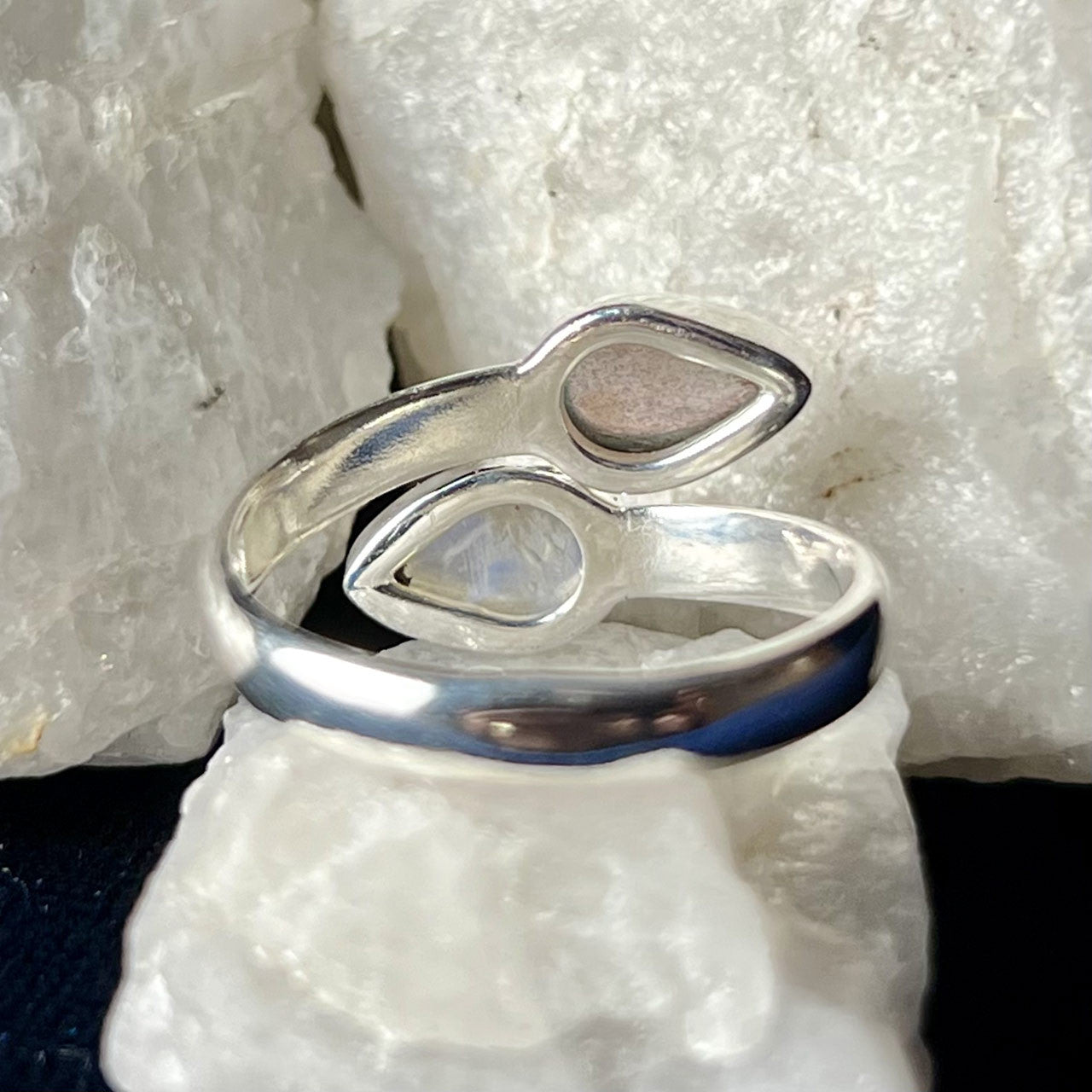 MOONSTONE WITH LABRADORITE STERLING SILVER RING