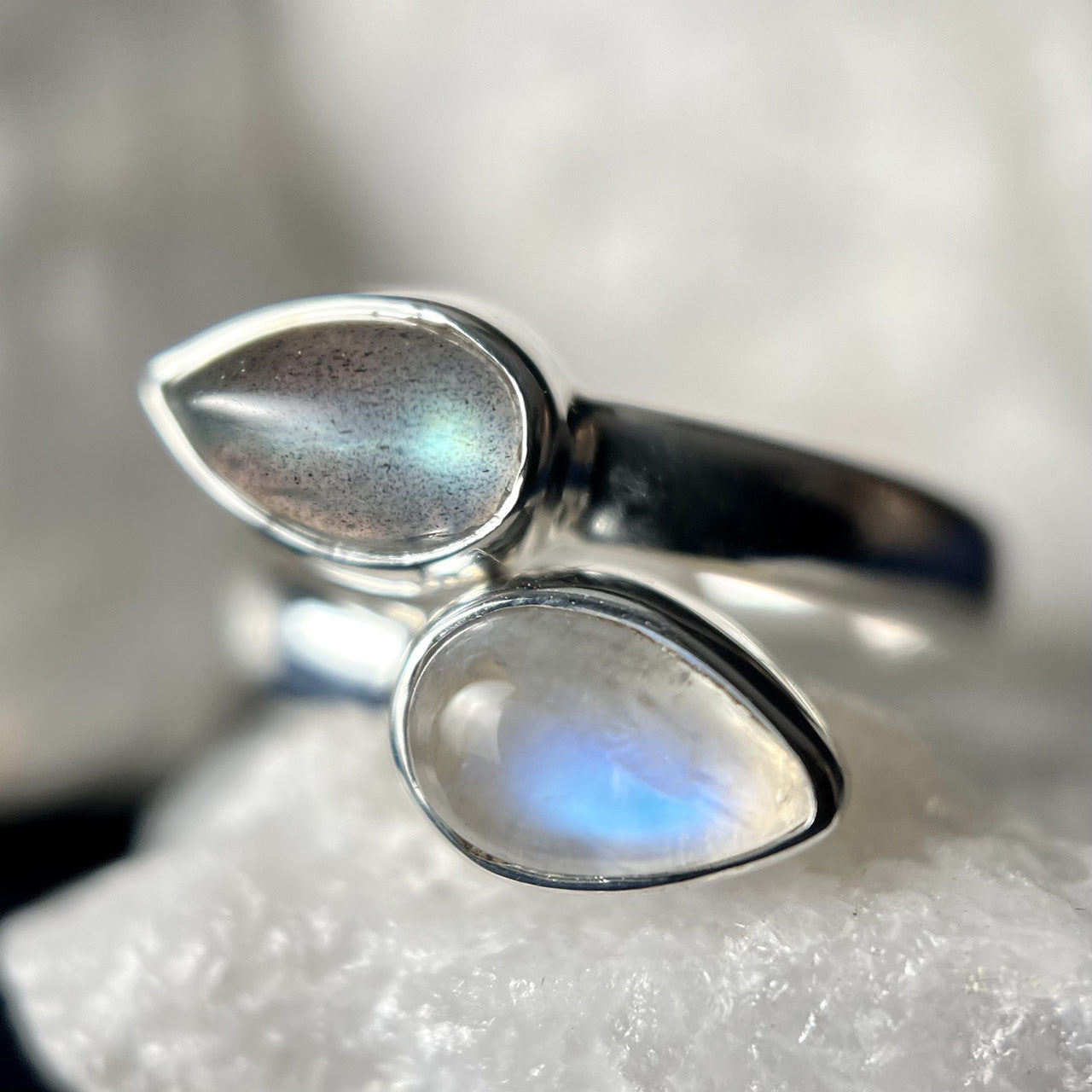 MOONSTONE WITH LABRADORITE STERLING SILVER RING