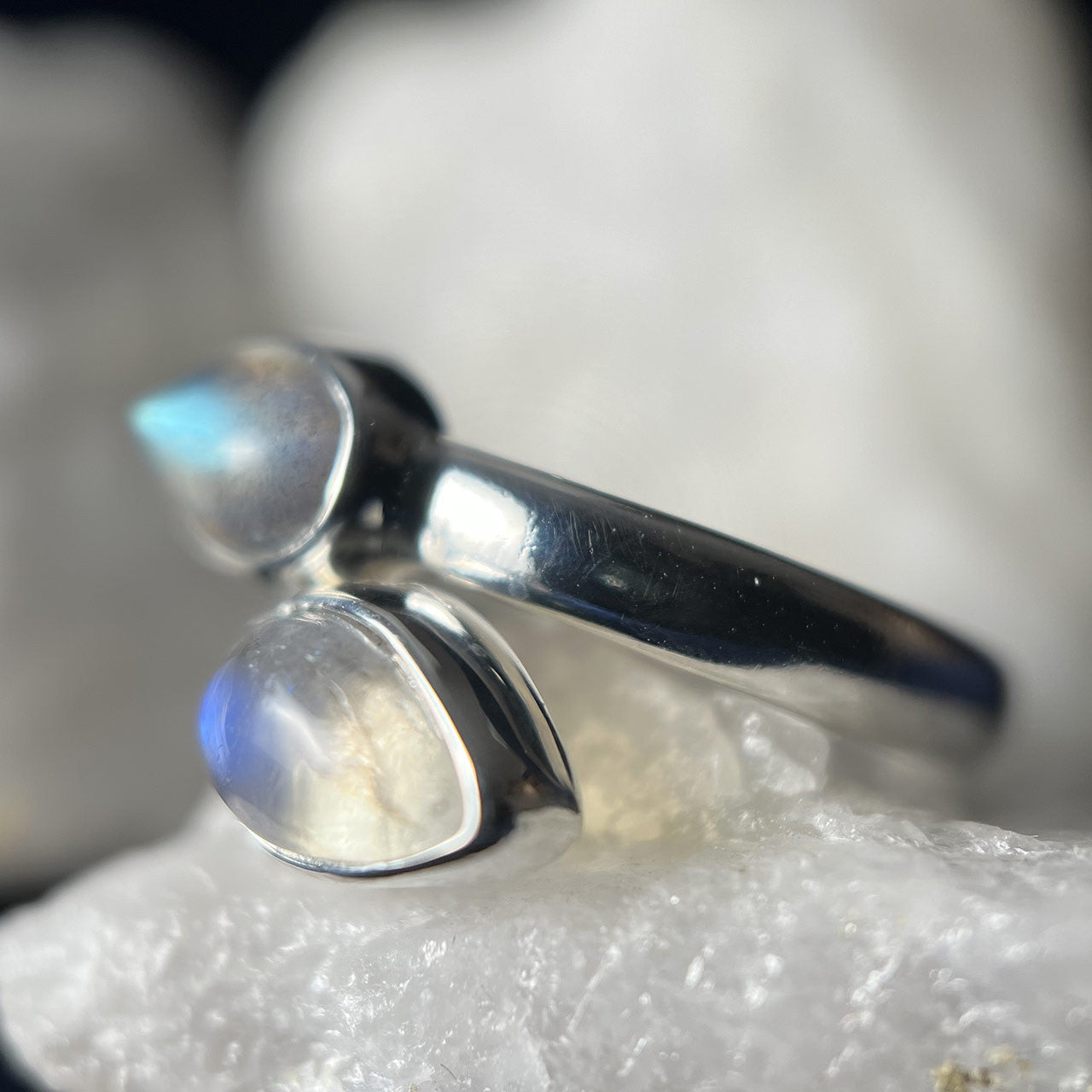 MOONSTONE WITH LABRADORITE STERLING SILVER RING