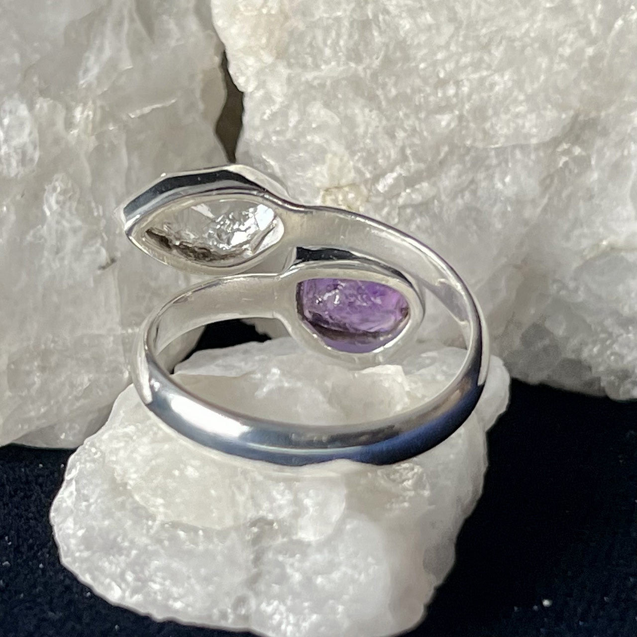 AMETHYST WITH HERKIMER DIAMOND STERLING SILVER RING