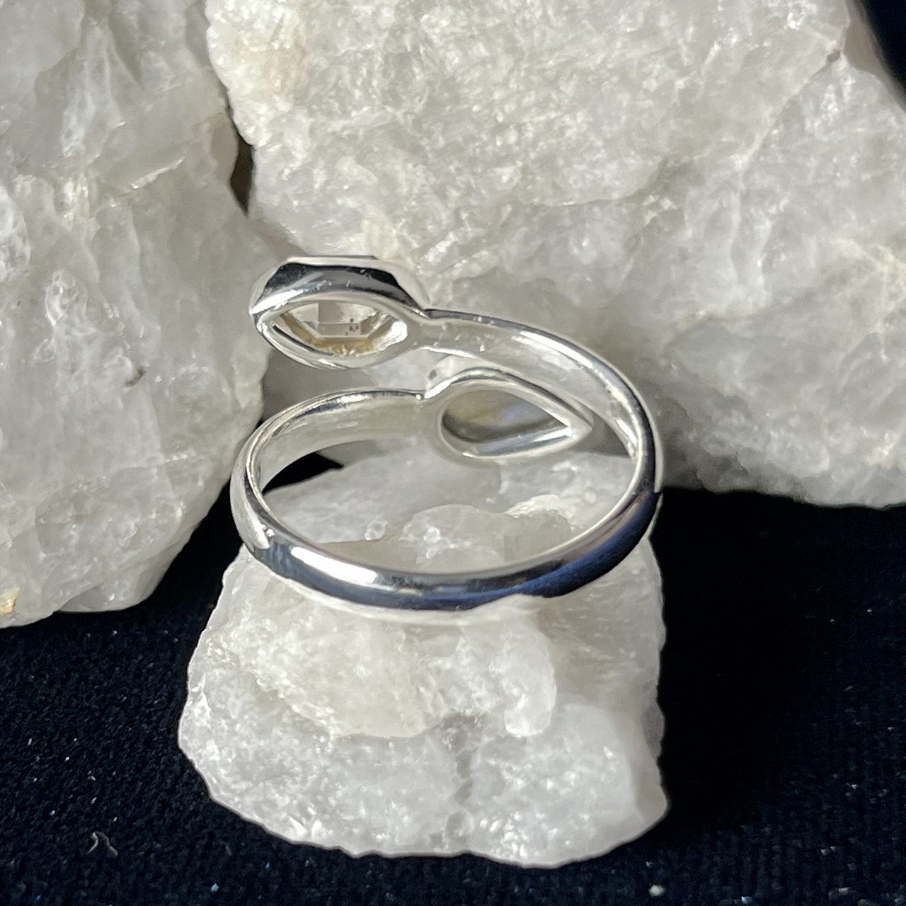 LABRADORITE WITH HERKIMER DIAMOND STERLING SILVER RING