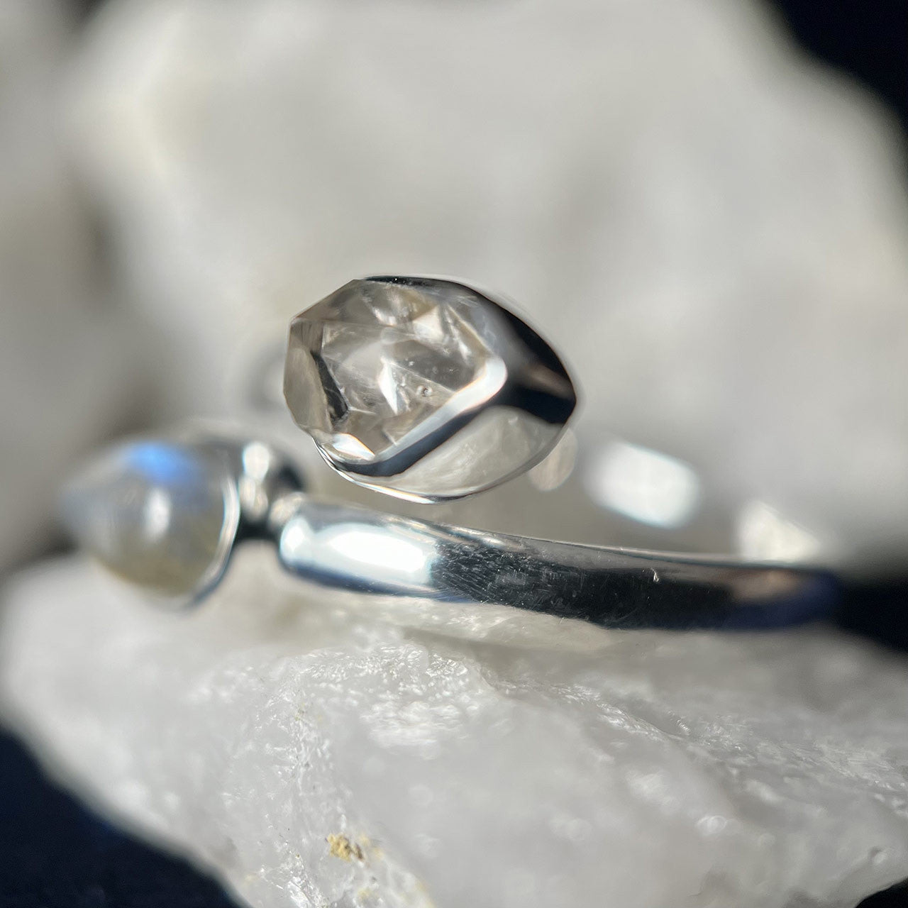 LABRADORITE WITH HERKIMER DIAMOND STERLING SILVER RING