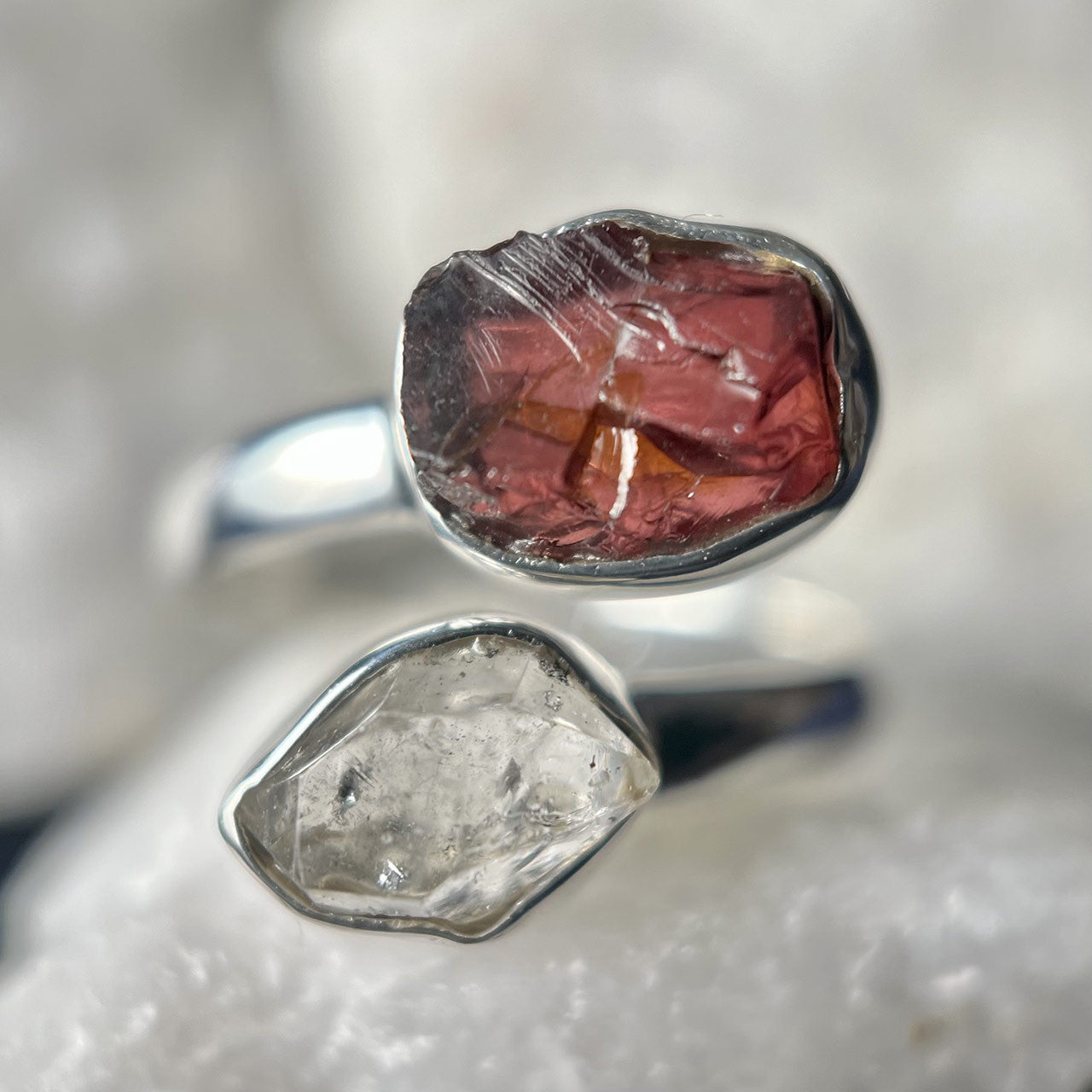 GARNET WITH HERKIMER DIAMOND STERLING SILVER RING