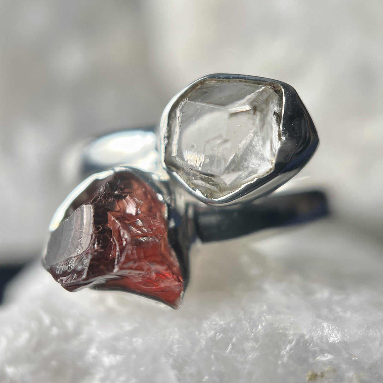 GARNET WITH HERKIMER DIAMOND STERLING SILVER RING