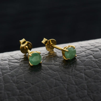 NATURAL EMERALD VERMEIL YELLOW 18K CIRCLE 4X4 EARRINGS