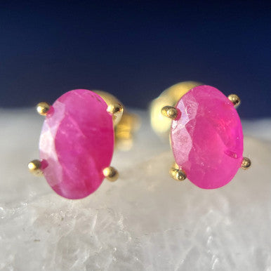 NATURAL RUBY VERMEIL YELLOW 18K OVAL 6X4 EARRINGS