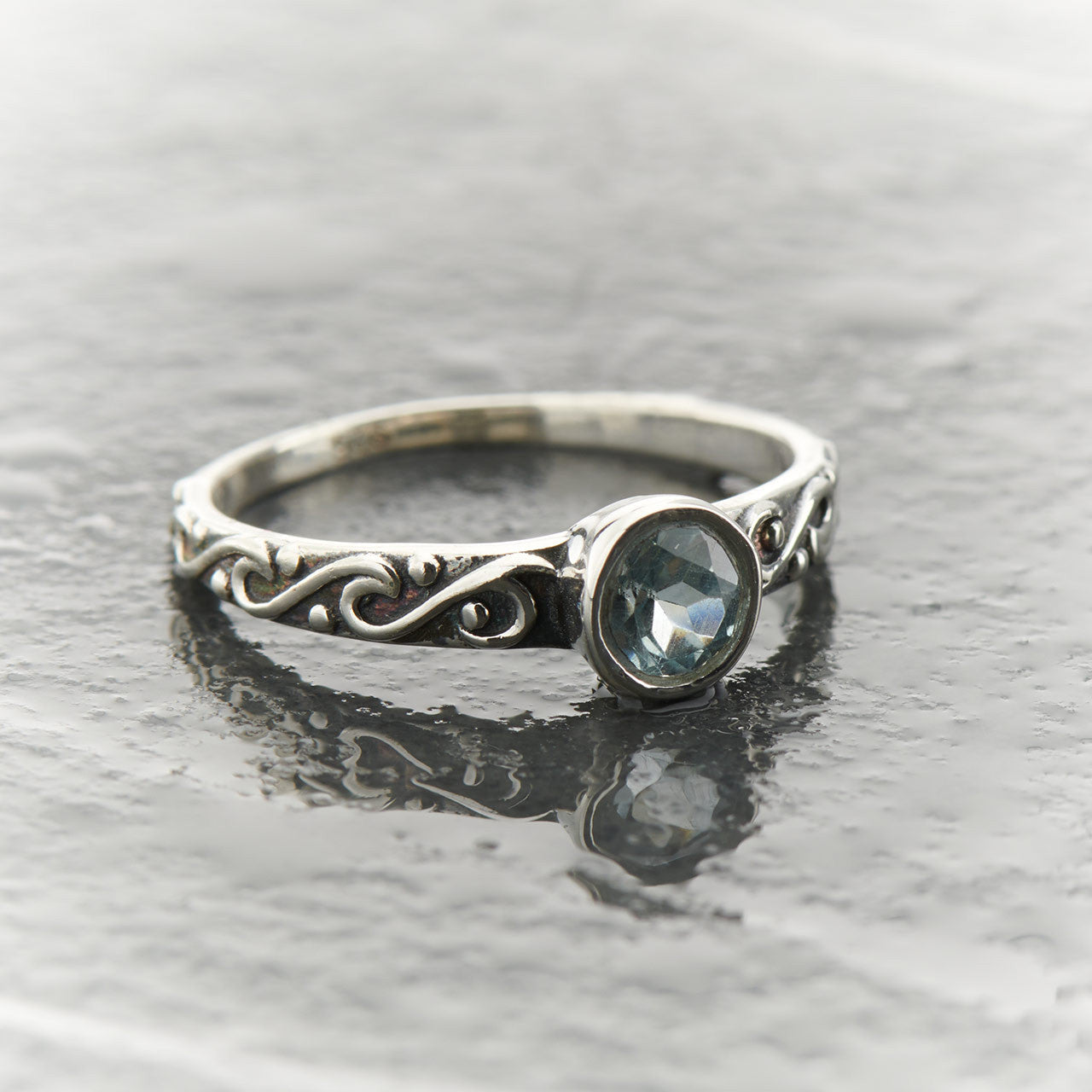 BLUE TOPAZ STACKABLE  CELTIC RING