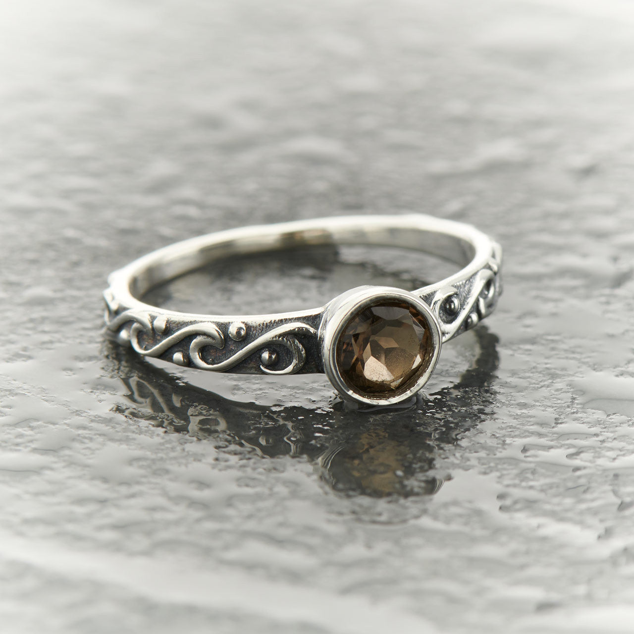 SMOKEY QUARTZ STACKABLE CELTIC RING