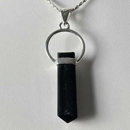 BLACK TOURMALINE STERLING SILVER PENDANT