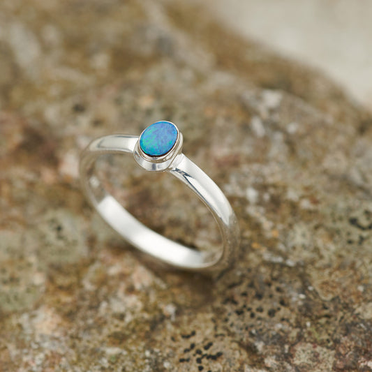 AUSTRALIAN OPAL RING STERLING SILVER